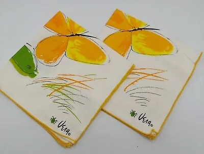 Vintage Lot Of 2 1970's Vera Green & Yellow Butterfly Cloth Napkins • $14.49