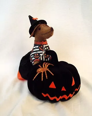 Felt Dachshund Red Sculpture Witch Flocked Black Jack O Lantern Halloween Decor • $35