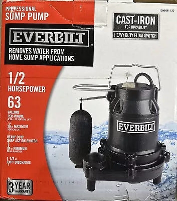 Everbilt 1/2 HP Cast Iron Sump Pump • $112.79