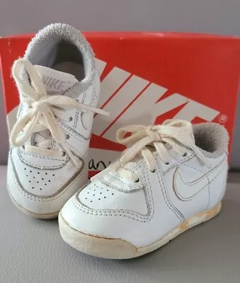 NIKE Scoots Vintage 80's White Leather Toddler Shoes / Sneakers With Box Sz 2.5 • $84.91