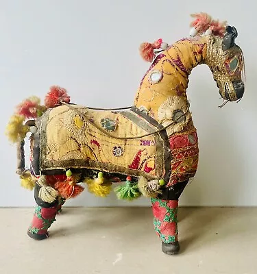 Vintage Early Century Handmade Rajasthan India Folk Art Fabric Horse H: 26 CM • $90