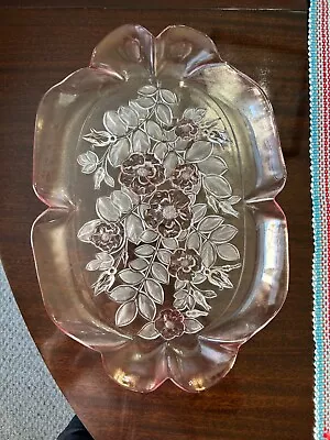 Vintage Crystal Cherry Blossom Time Cake Plate Toska Walther Glass 16” X 11” • $19.99