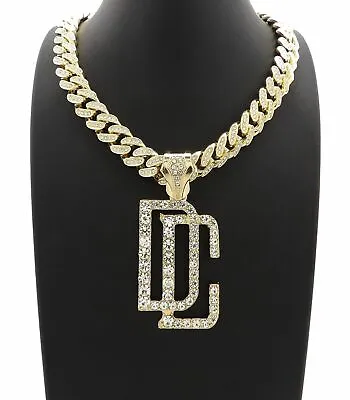 Dreamchasers Dc Pendant 18k Gold Cuban Link Lab Diamond Chain Necklace Meek Mill • $59.99
