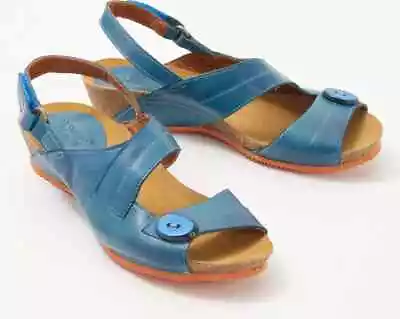 Sergio Tomani Ada Leather Sandals Women's Blue Slingback Size 9 • $39.99