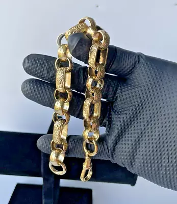 9ct Gold On Silver HUGE GYPSY LINK Bracelet - 9 INCH - MEN'S  HEAVY Belcher • $383.94