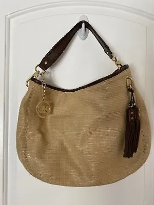 Michael Kors Bag Large Crossbody Top Handle Whipstitch Raffia  Tassels Brown • $39.99