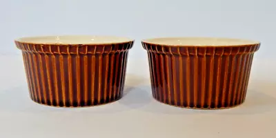 Pair Of VINTAGE MCM Villeroy & Boch Brownware Fluted 6 Ounce Ramekins Luxembourg • $12.50