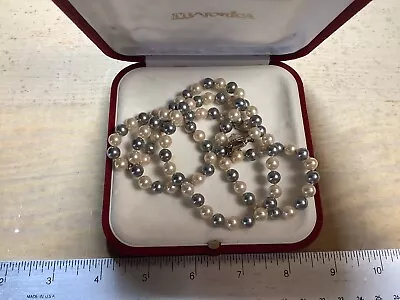 Vintage Majorica Simulated Gray And White Pearl Necklace With Original Case. • $100