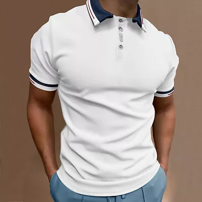 Polo T Shirt Men Button Golf Short Sleeve Top Shirt Turn Down Collar Blouse Tee • $17.09