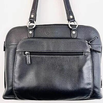 Franklin Covey Black Leather Zip Around Multi Compartment Laptop Womens Tote Bag • $24