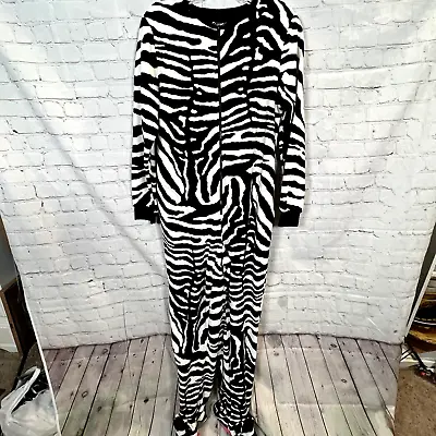 Nick And Nora Size Small One Piece Full Zip Zebra Print Footed Pajammas Disc • $56.49