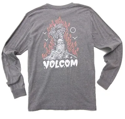 Volcom Long Sleeve Shirt Mens Size L Gray Cotton Skater Crew Neck Graphic Tee • $11.99