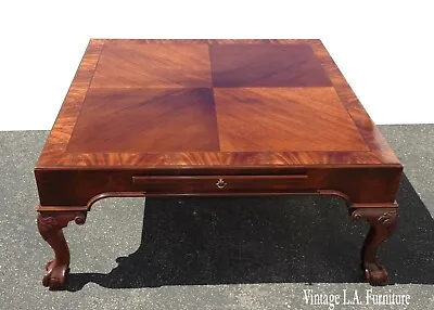 Vintage Baker Furniture Co. Brown Coffee Table Onlay W Pull Out Tray ~ Asis • $1650