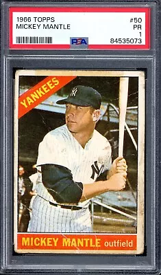 1966 Topps #50 Mickey Mantle PSA 1 New York Yankees HOF Baseball Card • $119.88