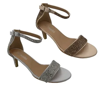 £19.99 • Buy Women Ankle Strap Diamante Sandals Shoes Ladies  Kitten Mid Low Heel Shoes Size