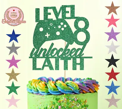 Game Controller Unlocked  Happy Birthday Glitter Cake Topper Xbox Personalised • £4.99
