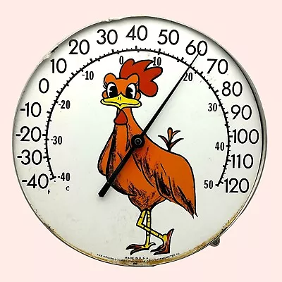 Vintage Jumbo Dial Ohio Thermometer Rooster Road Runner Chicken 12  *Read • $56.24