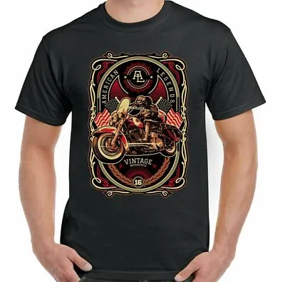 Motorcycle T-Shirt Motorbike Bike American Legends Mens Vintage Indian Flag • $13.62