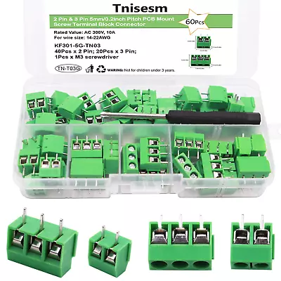 /60Pcs 2 Pin & 3 Pin 5Mm/0.2Inch Pitch PCB Mount Screw Terminal Block Connector  • $14.40