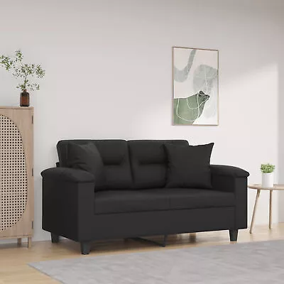 2-Seater Sofa With Throw Pillows Black 120  Faux Leather H4L8 • $595.20