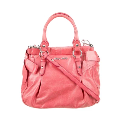 $400 • Buy Miu Miu Bow Bag In Pink Vitello Lux Top Handle Cross Body Satchel Barbiecore 