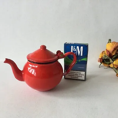 Vintage Peacock Red Enamel Very Small Tea Pot Hinged Lid Made In China • $35
