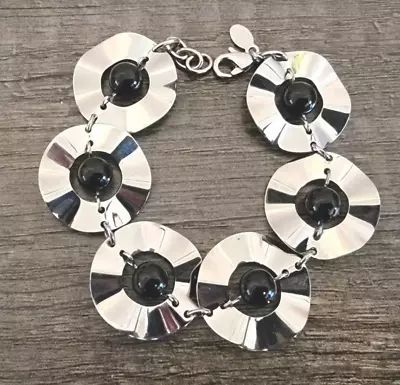 Steel By Design Onyx Bead Wavy Bracelet 7 1/4  QVC • $39.99