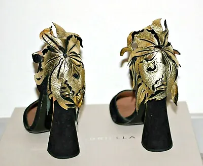 Marni Black Suede Gold  Appliqué Flower High Heel Sandals US 9-9.5 /IT 40  $700  • $349.99