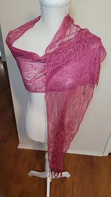 Pink Lace With Fringe Long  Wrap Shawl Scarf 12 X 70 • $8