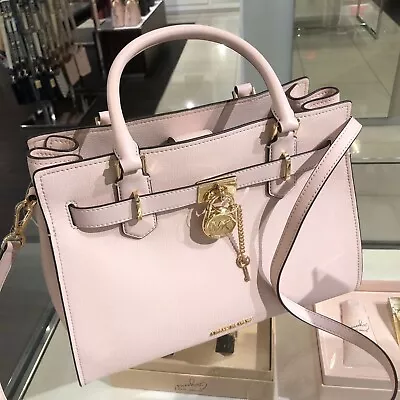 Michael Kors Hamilton Medium Satchel Shoulder Pebbled Leather Bag Powder Blush • $166