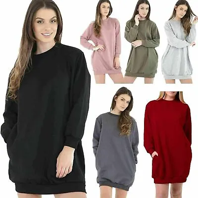 Ladies Oversize Baggy Loose Sweatshirt Womens Side Pockets Long Sleeve Top Dress • £14.99