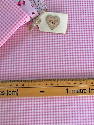 100% Cotton Poplin Fabric Pink 2-3mm Gingham Check Plaid Patchwork Rose & Hubble • £3.31