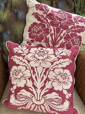 Laura Ashley Pair Tatton Cushion Cerise & Pale Gold Reversible W/Feather Pads • £40