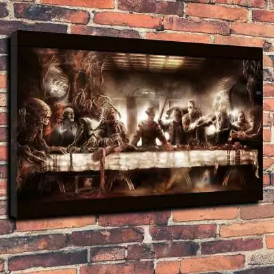 Horror Icon's Last Supper Movie Room Printed Canvas Picture Multiple Sizes • £32.99