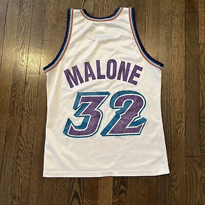 Utah Jazz Karl Malone Jersey Mens Size 40 White Champion Vintage • $79.99