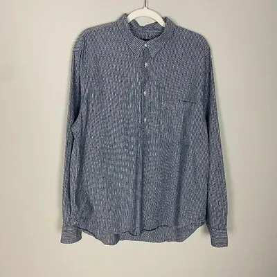 Club Monaco Striped Linen Blend Popover Long Sleeve Shirt Button Mens XL Blue • $29.95