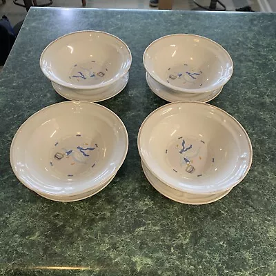 4 Newcor Stoneware Countryside 7”  Bowls White Blue Geese Duck Vintage 4 Saucers • $20