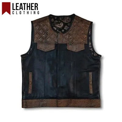 Leather VestMens Hunt Club Brown Wax Diamond Quilted Black Paisley Leather Bike • $85