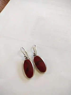 Vintage Sterling 925 Red Coral 1.5  Dangle Earrings~Signed SX~ • $18