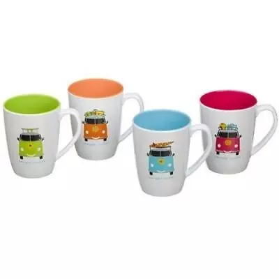 VW Camper Van Smiles 4 Piece Melamine Mugs Camping Picnic Motorhome Fishing • £14.95