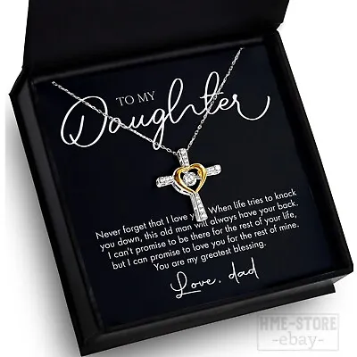 Father To Daughter Necklace Cross Pendant Sterling Silver Gift From Dad For Girl • $48.95