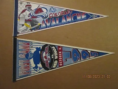 NHL Colorado Avalanche Vintage 1990's Goalie & 1995 First Game Logo Pennants • $40