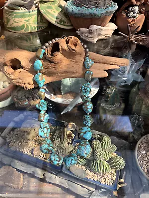 Vintage Native American Sterling Turquoise Nugget Necklace • $450