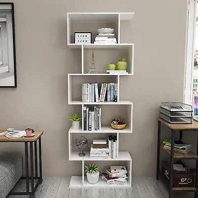 Mondeer White Bookcase Bookshelf Tall Wooden 6 Tier Display Shelf Living Room • £49.99