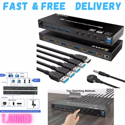 KVM Switch HDMI 4 Port USB 3.0 KVM Switches 4K 60HZ HDMI And USB Switcher With • $119.99