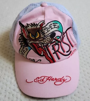 NWOT Ed Hardy Las Vegas Wynn-Tryst Casino Big Bad Wolf Pink Snapback Trucker Hat • $24.99