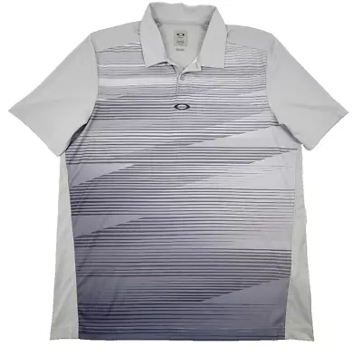 Oakley Polo Shirt Mens Large L Grays Stripes 100% Polyester Short Sleeve • $19.99