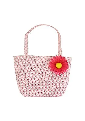 Pink Easter Bag Woven With Flower - Ideal Party Easter Girls Kids Bag 22cm • £1.99