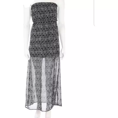 Divided H&M Black & White Chiffon Lined Strapless Maxi Dress Size 4 Side Slit • $19.95