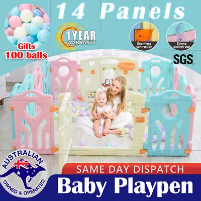 14 Panels Foldable Baby Playpen Folding Play Pen Fence Kids Child Safety Gate • $36.99